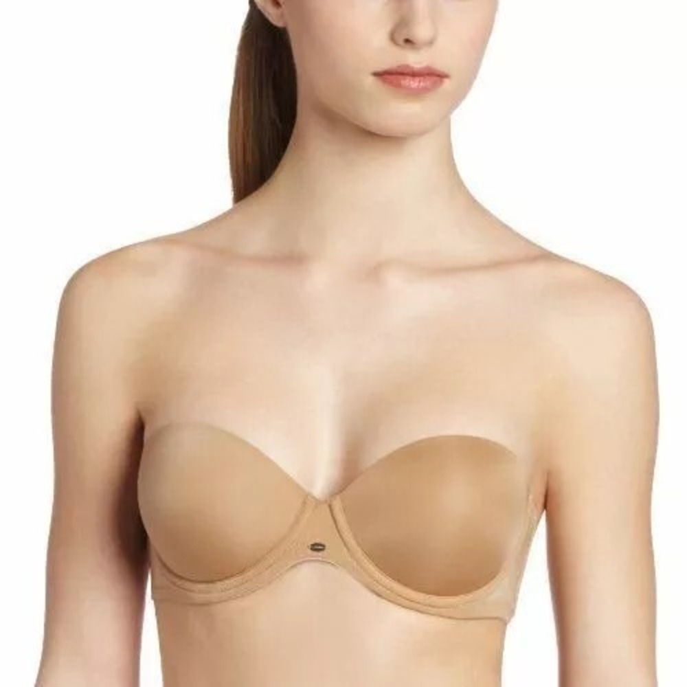 Calvin Klein Womens' Sz 32DD Naked Glamour Strapless Push Up Bra F3493 Beige